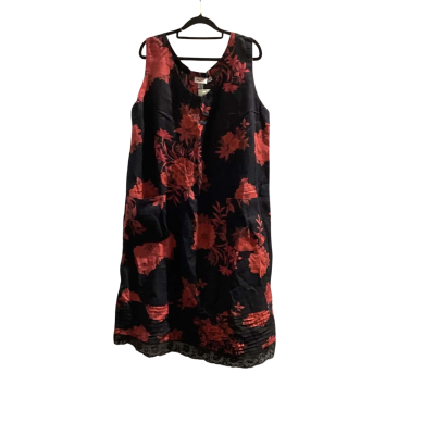 Rachele Positano Italy Womens  Size XXL Floral Dress Black  / Red Linen