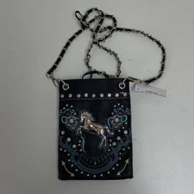 Action Imports Black Blue Cross Body Bag 