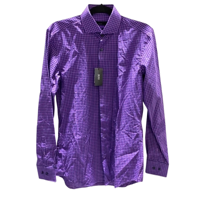 BNWT Hugo Boss Mens  Size 38 Long Sleeve Shirt Checked / Navy Blue / Purple 