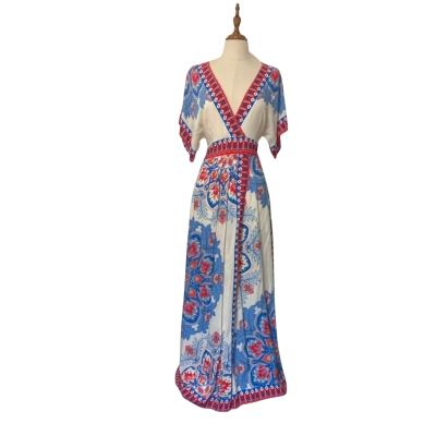  Womens  Size M Maxi Dress Blue / Red / White 