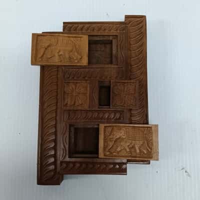 Wooden Puzzle Jewellery Box – Floral & Elephant Carvings ???? #JewelleryBox #WoodenDecor #CarvedBox #StorageSolutions