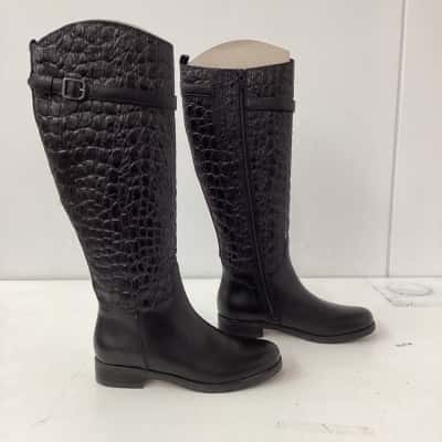 NEW - Clarks Hopedale Wish  Womens black  Croc Embossed Leather Boots 