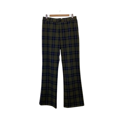 Betabrand Womens  Size L High Waisted Wide Leg Pants Green Tartan