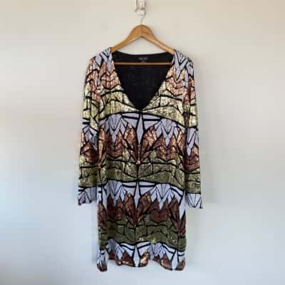 City Chic Black Gold Pink Sequin Long Sleeve Mini Dress  Size 16 / S 
