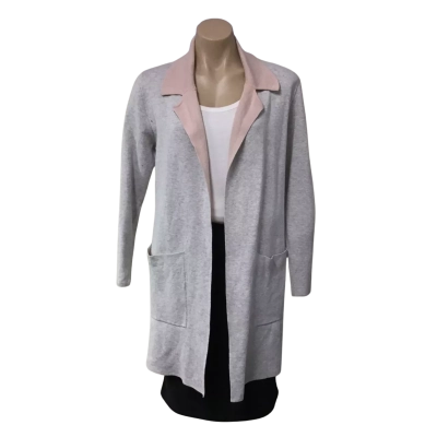 Jeanswest Womens  Size S Pale Grey /Dusty Pink Open Longline Cardigan 