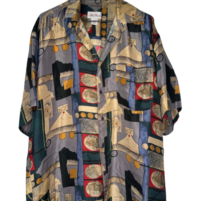 Vintage 100% silk Mens Size M Printed/Pattern Shirt button up 