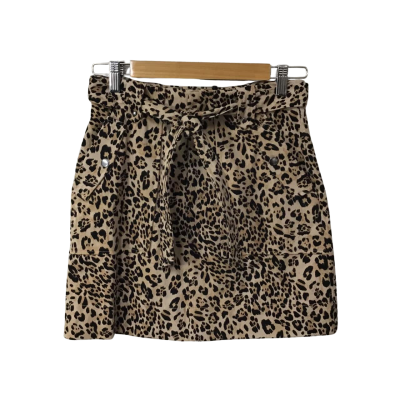 Decjuba Womens Size S Black / Brown Animal Print Mini Skirt with Belt (new)