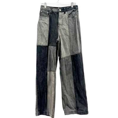 Ghanda Grey/Black Checkered Detail Wide Leg Jeans Size 8 