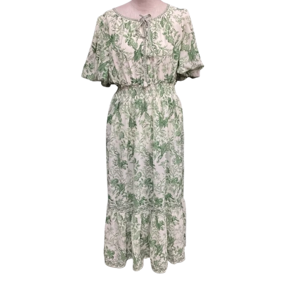 Max Studio Womens  Size L Midi Short Sleeve Dress  Green / Off White 