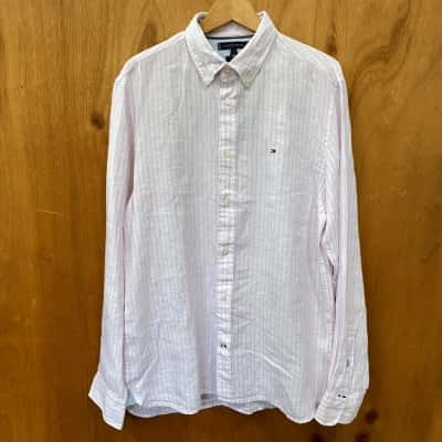 Tommy Hilfiger Pink/White Striped Linen Shirt Size L