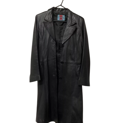  Womens Size S Black Leather Trenchcoat