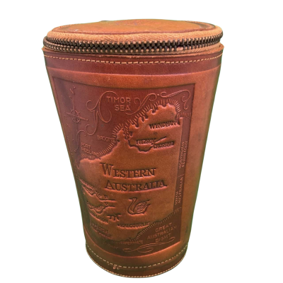 Vintage & Retro 6 Anodised Aluminium Beverage Cups In Brown Leather Embossed Zip Case