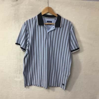Octave Mens Size XXL Black / Blue / White Striped Polo Shirt