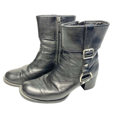 Harley Davidson Black Leather Ankle Boots Size 6