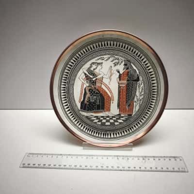 Vintage Greek Copper Wall Plate Enameled Classical Mythological Art 27cm