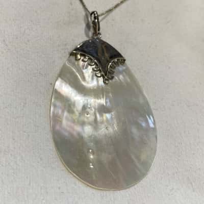  Womens Shell Necklace white shell set in solid sterling silver.