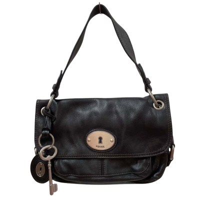 Fossil Womens Black Leather Shoulder Bag/Cross Body Bag/Handbag, Includes Long Strap 