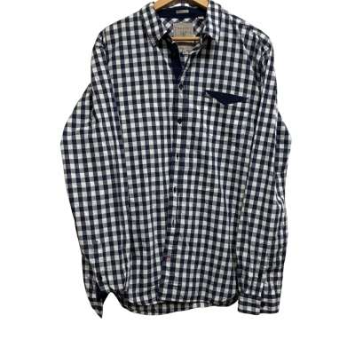 Guess Mens, Size M, navy blue striped button shirt