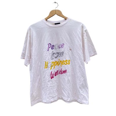 Womens WE11DONE Size M Short Sleeve Oversized Distressed Shirt Off White / Pink  / Purple / Yellow 