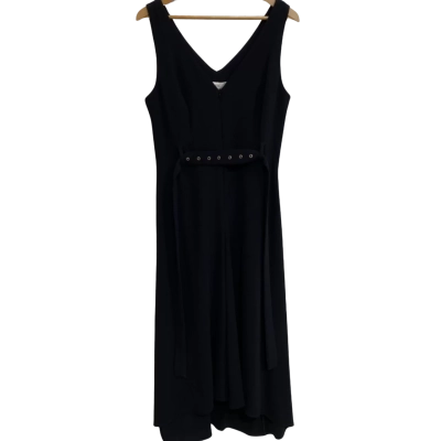 Cue Womens Size 12 Double Buckle Zip Front Midi Dress Black  