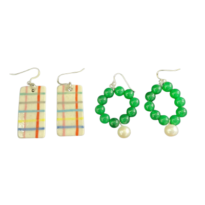  Quirky Earring collection (2 pairs) Cream / Green / Multicoloured 