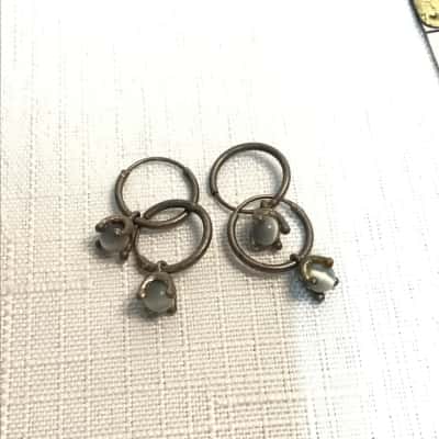 2 pair  Womens S/Silver Earrings with white/grey small stones