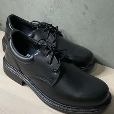 Unisex Steel Blue Black Leather Shoes Size 8