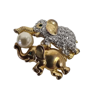  Womens Retro Elephants with Pearl Brooch 