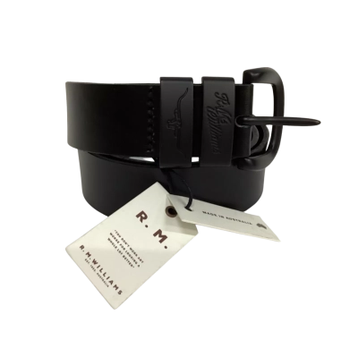 NEW- R.M.Williams Mens  Drover Belt  Size 32 Black with Matt Black Buckle