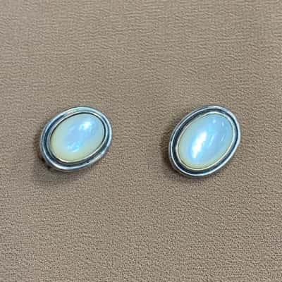  Womens Vintage 925 Silver White Shimmery Centre Clip On Earrings