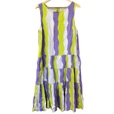 Gorman Purple/Green Wavy Pattern Linen Dress Size 14