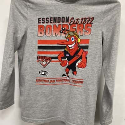 Essendon AFL Kids  Size 10 T-Shirt Grey long sleeve