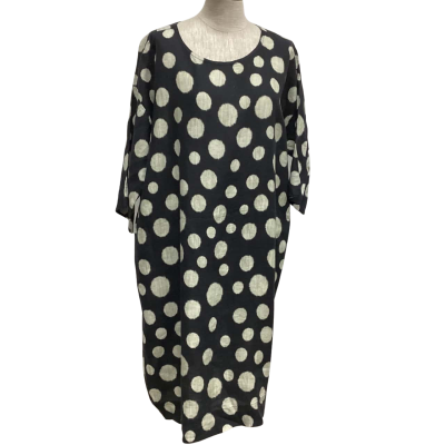  Muse Linen 3/4 Sleeve Dress  Size S Black  / Grey 