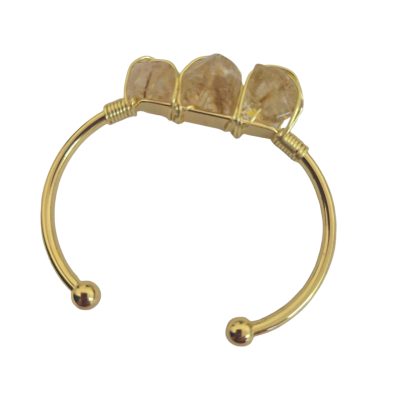  Womens Gold Tone Citrine Gem Cuff Bangle