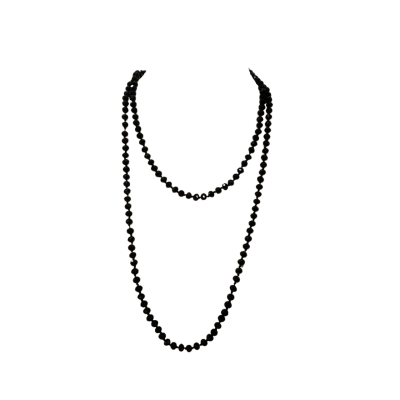  Womens Beaded Necklace Black  Extra Long Knotted Bi-Cone Crystals 