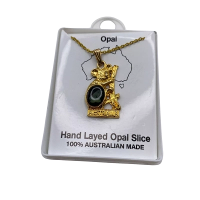  Vintage  Necklace Souvenir Of Australia Koala With Hand Layered Opal Slice 
