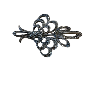 Vintage Silver & Marcasite Ornate Brooch