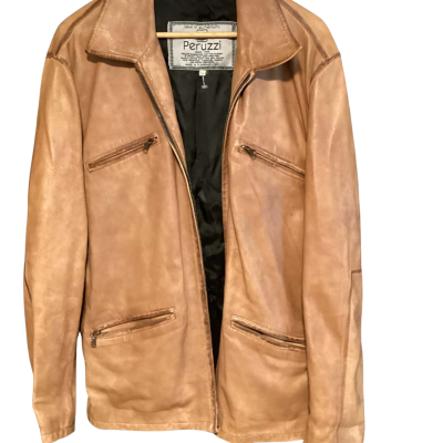  Unisex legit vintage Italian leather coat Size L Brown 