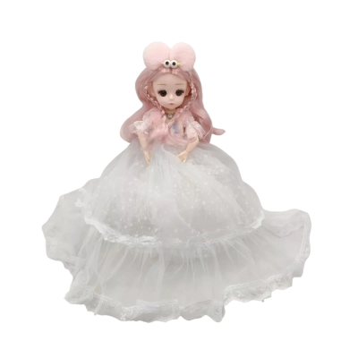 Fully Posable Pink Haired Talking Doll (Not English) New Batteries Installed + Heart Necklace Lights Up With Key Chain Attachment - 28cm Height With White Tulle Dress  (jk2)