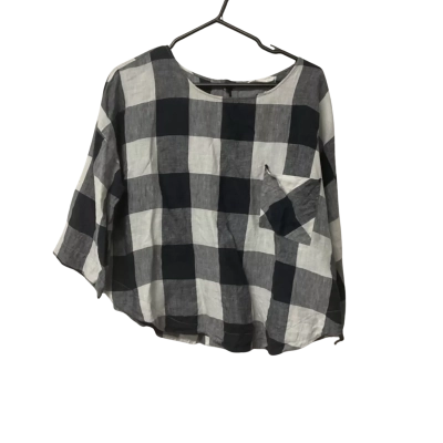 Womens Gorman Size 14 3/4 Sleeve Top Checked / Navy Blue / White 