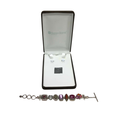 Lori Bonn 925 Silver Bracelet With Nine 925 Silver Large Charms In Box