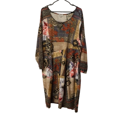 Womens Orientique Size 24 Long Sleeve Dress Blue / Champagne / Multicoloured / Red 