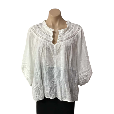 Sussan Womens Size 16 White Self Pattern Lace Trim Short Sleeve Top