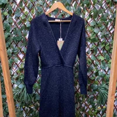 Gorman Womens  Size 8 Knit Wrap Dress Black  / Silver 