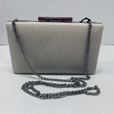 Brand New Colette Hayman Cream Leather Clutch with Chain Strap