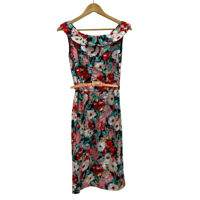 Review Women's Cotton Dress With Belt Size 8 Floral / Multicoloured RRP$280