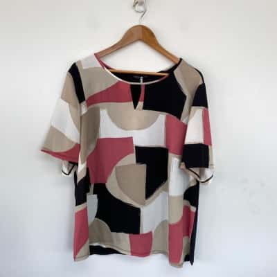Regatta Curve Beige Pink Pattern Short Sleeve Top Size 22 