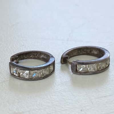 925 Sterling Silver Huggie Hoop Crystal Earrings 