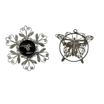 Filagree  Womens Brooch Silver Tone x2 