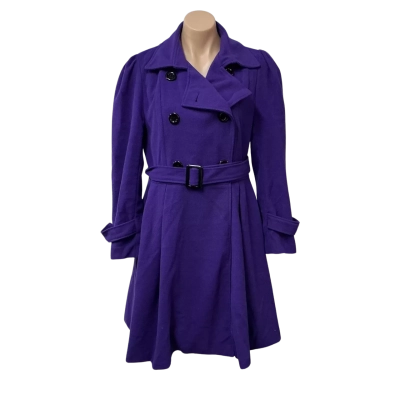 ForeMode Womens Size L Purple Winter Trench Coat with Belt